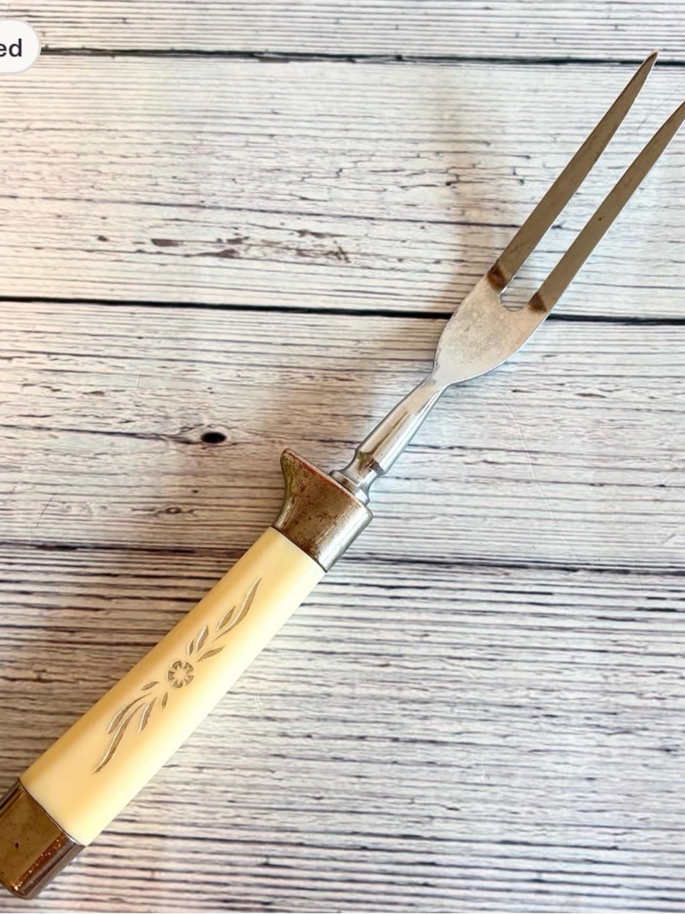 Vintage Japan Cream-Handled Carving Fork with Floral Accent - Home Dining